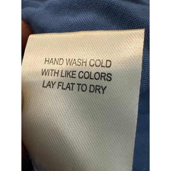 Anthropologie ModCloth Blue Button Down Shirt Drawstring Back Size Large Rayon - Picture 8 of 9